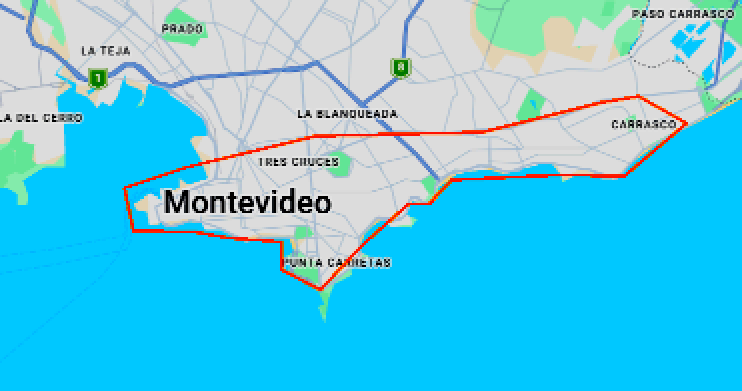 Mapa de zona de servicio en Montevideo